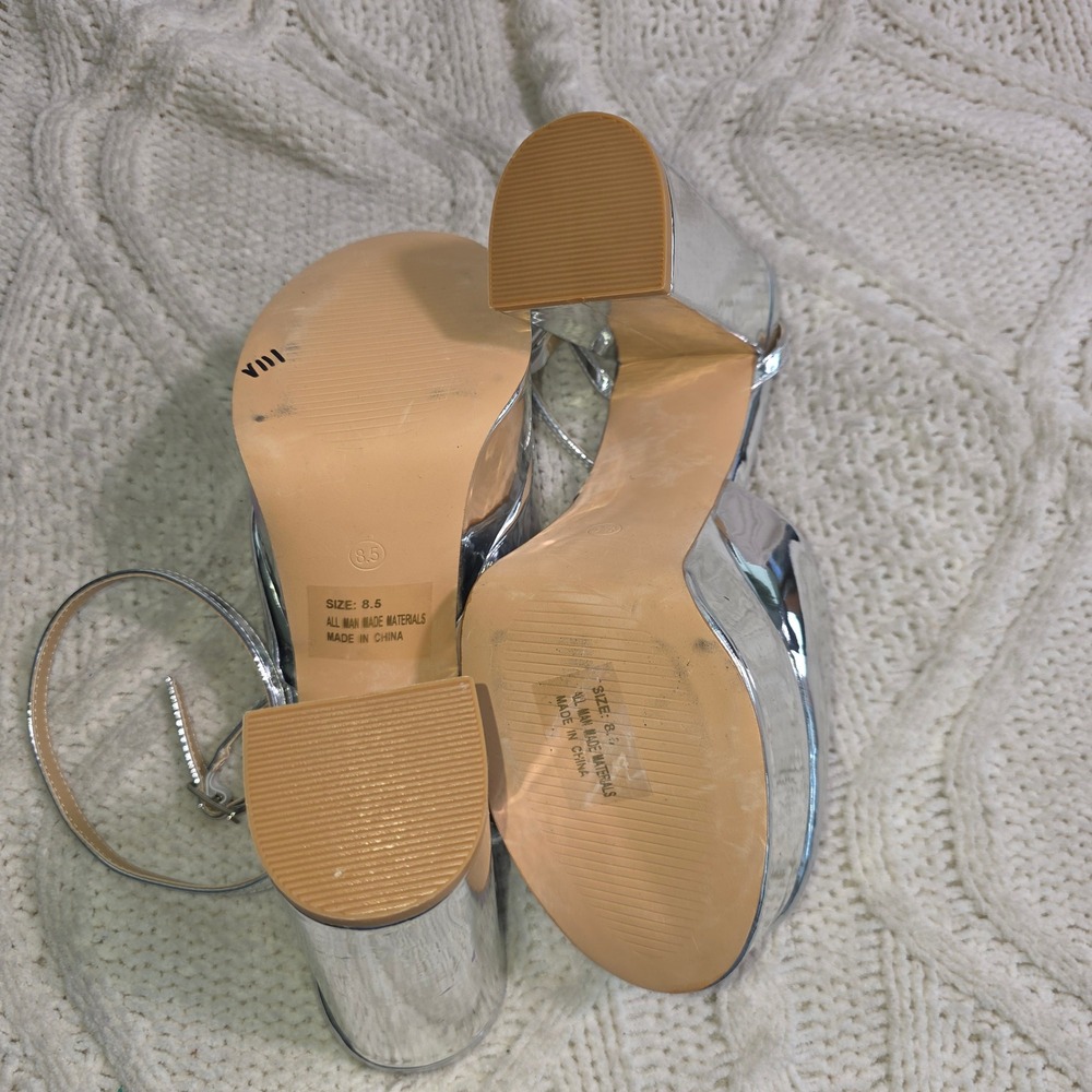 Lulus Platform Heels‎ Silver Metallic Ankle Strap Pumps Womens 8.5 Excellent - Picture 8 of 8